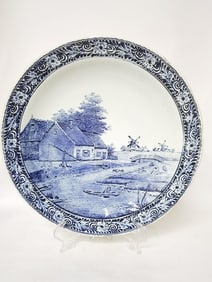 Vintage Boch Belgium Delft Landscape Porcelain Pla