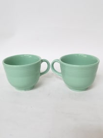 Pair of Lake Green Ribbed Porcelain Cups