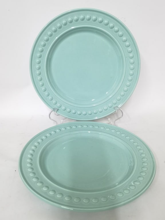 (2) Portugal Porcelain Light Green Plates: (2) Portugal Porcelain Light Green Plates, 11.25in