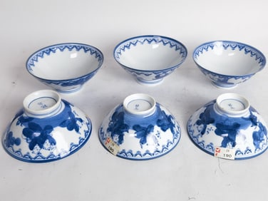 (6) Vintage Japanese Porcelain B&W Children's Play