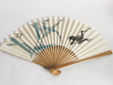 Chinese "Lou ShiBai" Watercolor Bamboo Folding Fan