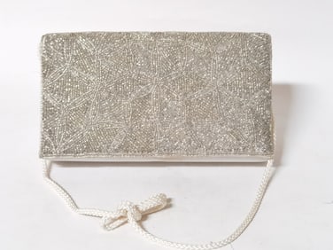 Silver Color Beaded Evening Bag