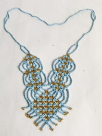 Native American Gold and Blue Bead Necklace