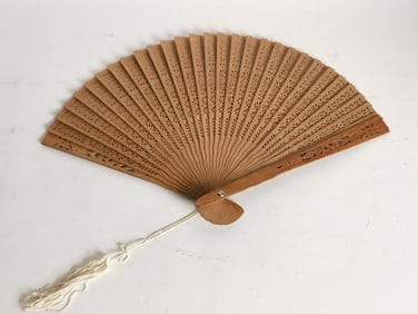 Vintage Chinese Export TanXiang Wood Carved Fan