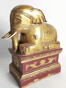 Vintage Chinese Gilt Wood Carved Elephant