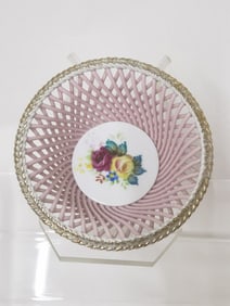 Vintage Porcelain Pink Lattice Floral Bowl
