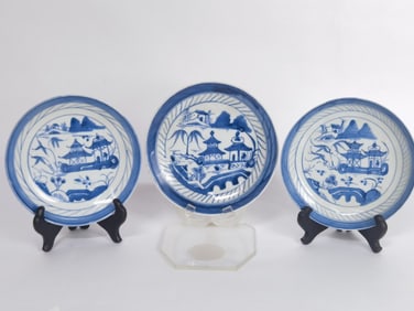 (3) Vintage Chinese Porcelain B&W Plates