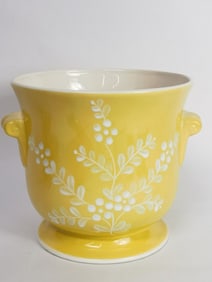 Vintage Signed Yellow Ceramic Hand Painted Vase