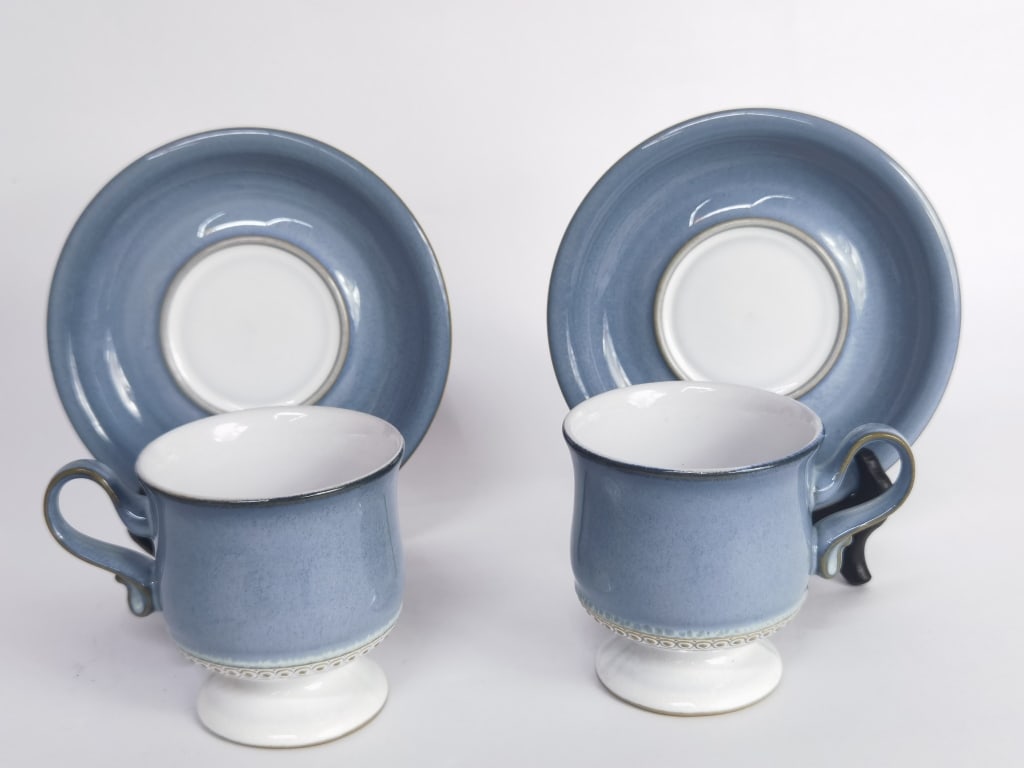 (2) Vintage Derby Castile Blue Cup Sets: (2) Vintage Derby Castile Blue Cup Sets, 3.5in by 6in