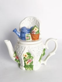 Vintage Porcelain Garden Stool Teapot