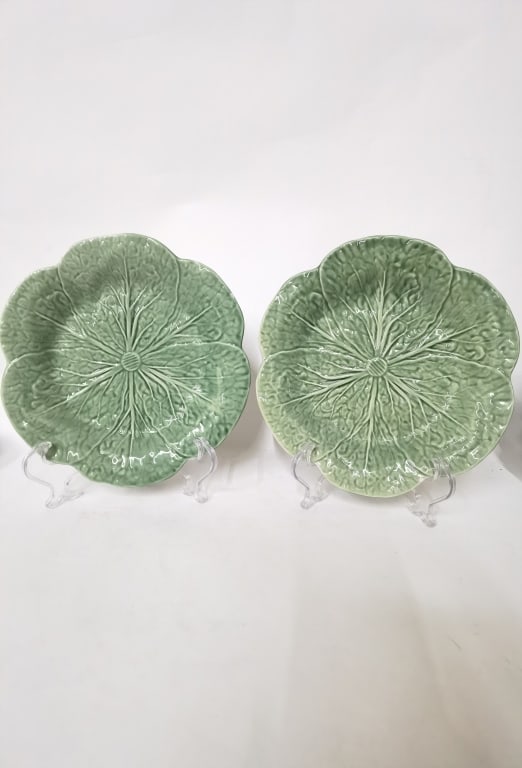 Pr. of Vintage Bordallo Pinheiro Porcelain Cabbage: Pr. of Vintage Bordallo Pinheiro Porcelain Cabbage Plates, 9.5in