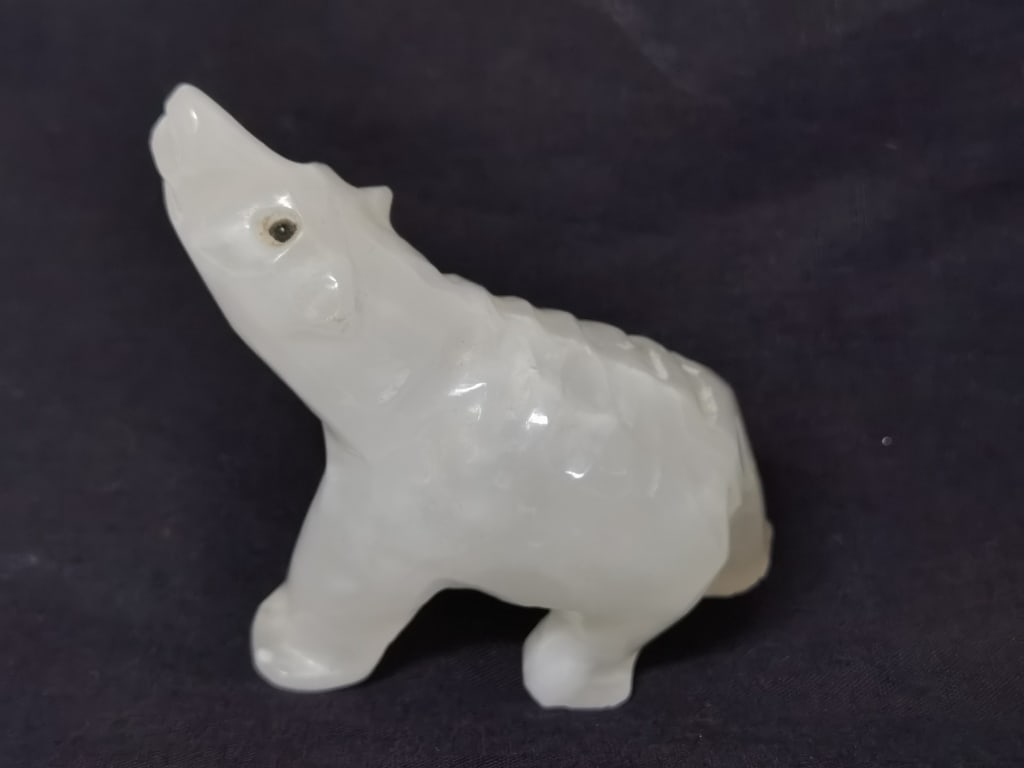 Vintage Hand Carved White Onyx Polar Bear (1 of 3)