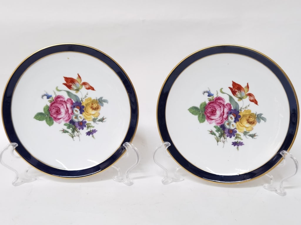 Pr. of Vintage JKW West Germany Porcelain Floral P: Pr. of Vintage JKW West Germany Porcelain Floral Plates, 7.75in