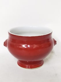 Emile Henry Porcelain Red Glaze Lion Head Soup Bow