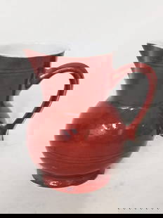 Emile Henry Porcelain Red Glaze Water Pitcher: Emile Henry Porcelain Red Glaze Water Pitcher, 5.25in