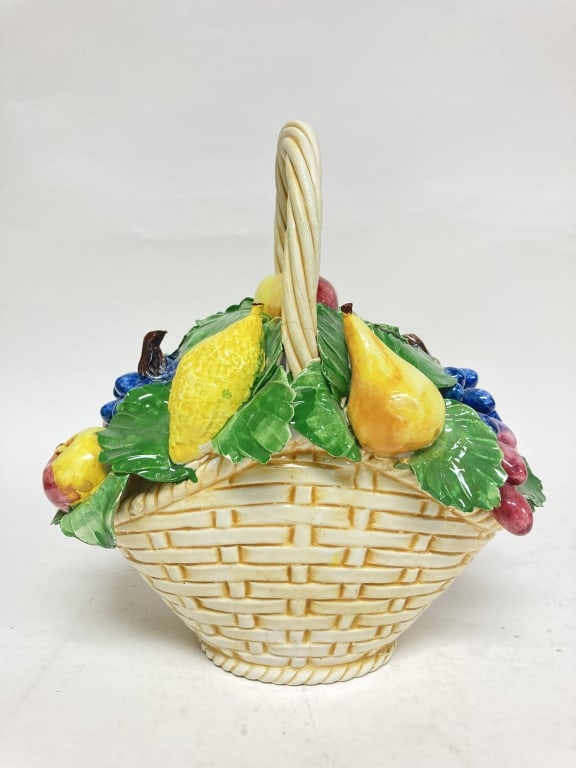 Vietri Italy Porcelain Fruit Basket: Vietri Italy Porcelain Fruit Basket, 9 3/8in