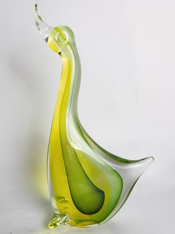 Vintage Murano Italy Green Sommerso Glass Duck: Vintage Murano Italy Green Sommerso Glass Duck, 12.5in