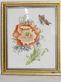 Vintage Hand Painted Floral Porcelain Plaque