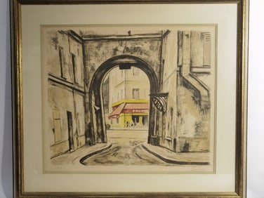 Vintage "Abey Street" Lithograph, Signed Takanori