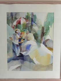 Vintage Abstract Watercolor Painting, Signed Whitl