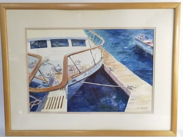 Vintage Seaside Watercolor Painting, Signed D. Edg