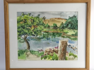 Vintage Landscape Watercolor Painting, Signed H. C