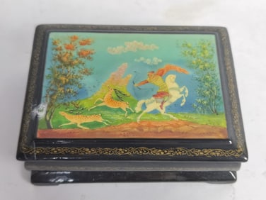 Vintage Russian Lacquer over Wood Jewelry Box