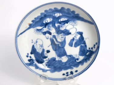 Qing Chinese Porcelain B&W Figure Plate