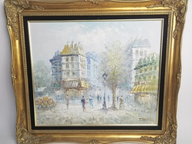French Street Scene Oil Painting, Signed J. Bardot