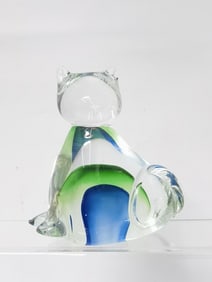 Vintage Murano Italy Clear/Green/Blue Glass Cat