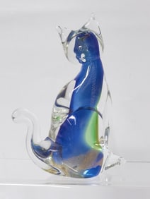 Vintage Murano Italy Glitter Green/Blue Glass Cat