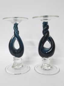 Pr. of Art Glass Candlesticks
