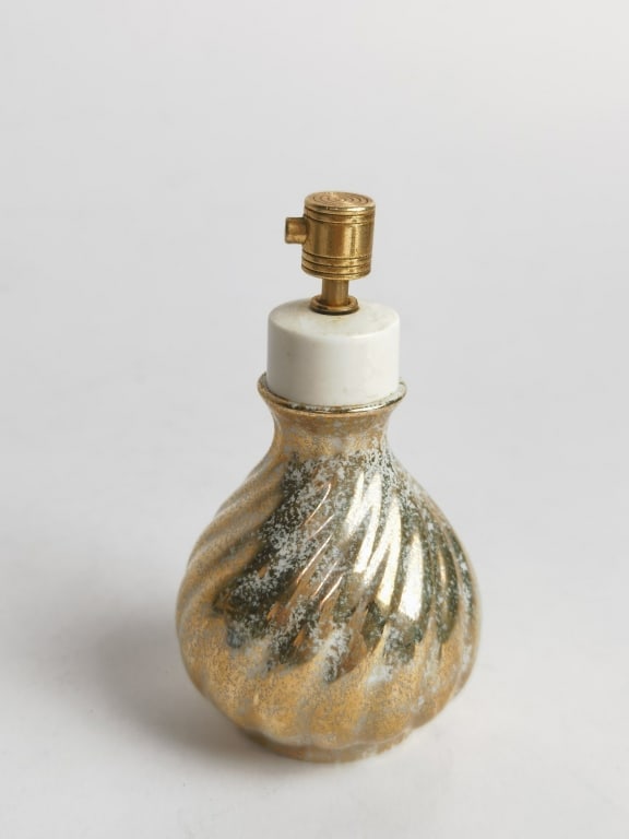 Vintage Gold Enameled Porcelain Swirl Perfume Bott: Vintage Gold Enameled Porcelain Swirl Perfume Bottle, 4in