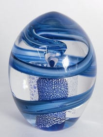 2001 Caleb Siemon Blue Swirl Glass Paperweight