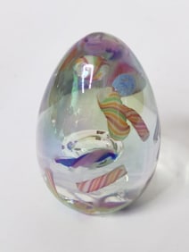 1982 MSH Iridescent Millefiori Glass Egg Paperweig