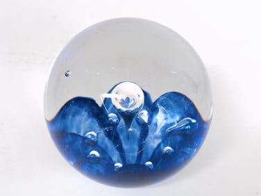 Vintage JPW Bubble Blue Flower Glass Paperweight