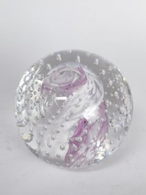 Vintage Controlled Bubble Pink Swirl Glass Paperwe