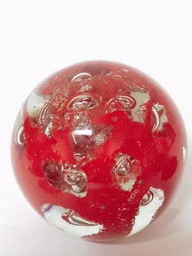Vintage Murano Italy Style Red Bubble Glass Paperw