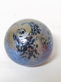 Vintage Signed Iridescent Swirl Glass Paperweight