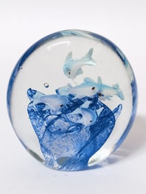 Vintage Murano Italy Blue Aquarium Glass Paperweig