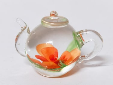 Vintage Dynasty Gallery Orange Flower Teapot Glass