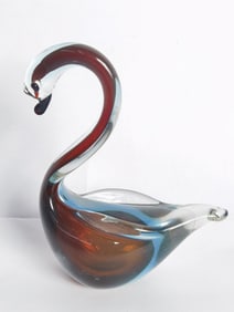 Vintage Murano Italy Sommerso Glass Swan