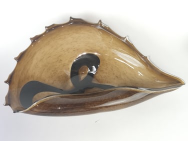 Vintage Murano Italy Brown Conch Shell Glass Platt