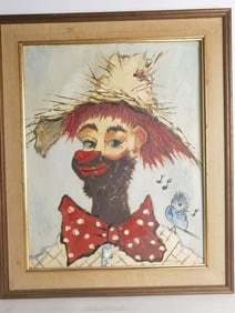 Vintage Helen Hafer Clown Oil Painting