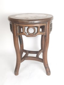 Chinese Marble Inlay Hongmu Carved Garden Seat