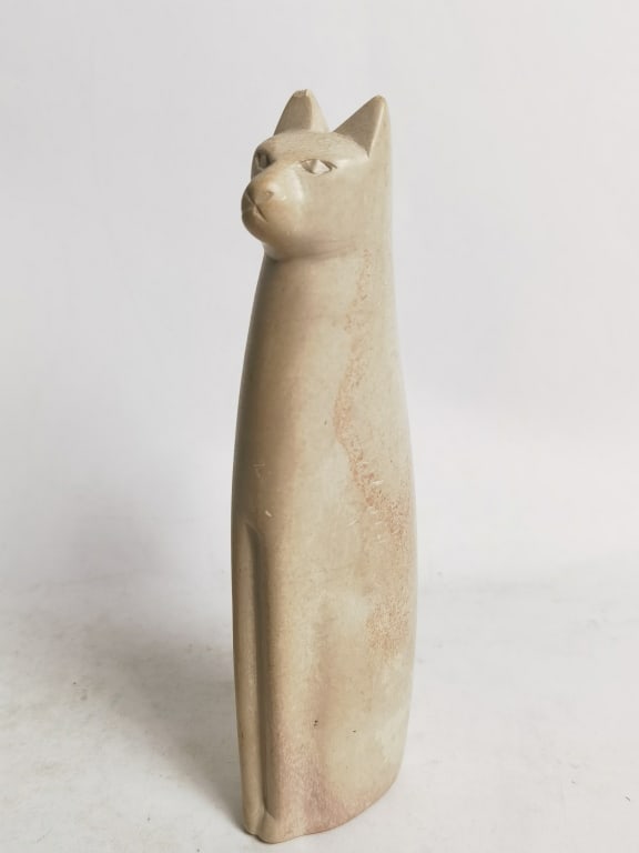 Vintage Soapstone Carved Egyptian Cat: Vintage Soapstone Carved Egyptian Cat, 7.25in