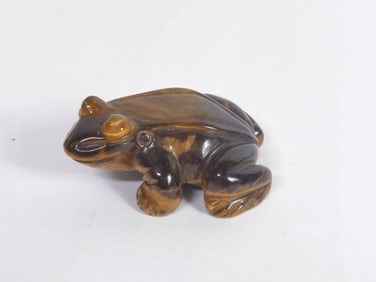 Vintage Tiger's Eye Stone Carved Frog