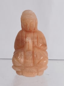 Vintage Pink Quartz Carved Guanyin