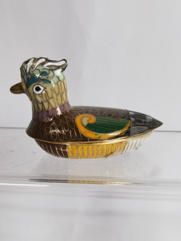 Vintage Chinese Cloisonne Duck Box: Vintage Chinese Cloisonne Duck Box