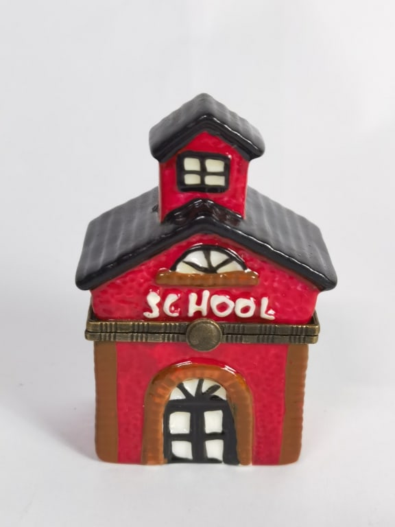 Vintage Porcelain School Trinket Box: Vintage Porcelain School Trinket Box, 3in by 2in
